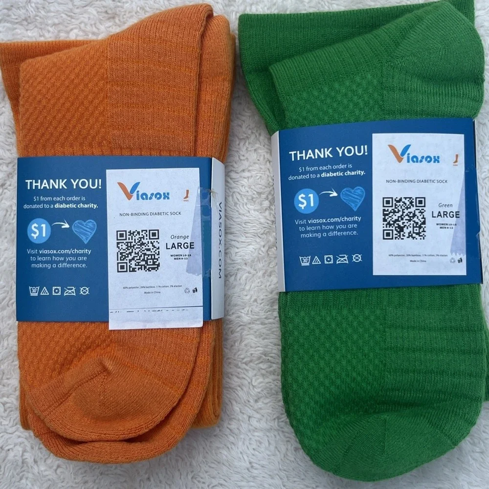 Viasox Diabetic Compression Socks Size Large Unisex Lot of 2 Green & Orange